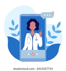 Doctor shows an idea with a finger or warns. Concept - doctor, healthcare. Vector illustration in flat cartoon style.