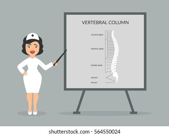 The doctor shows the structure of the vertebral column. Surgeon or neurologist presentation.