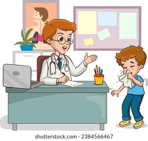 doctor and sick children talking vector illustration