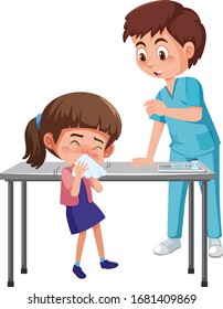 Doctor and sick girl in the hospital illustration