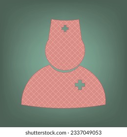 Doctor sign illustration. Apricot Icon with Brick Red parquet floor graphic pattern on a Ebony background. Feldgrau. Green. Illustration.