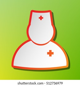 Doctor sign illustration. Contrast icon with reddish stroke on green backgound.