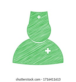 Doctor sign illustration. Green scribble Icon with solid contour on white background. Illustration.