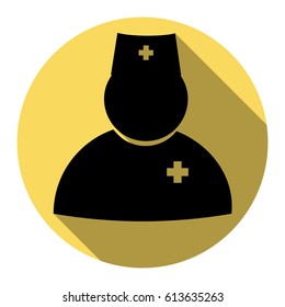 Doctor sign illustration. Vector. Flat black icon with flat shadow on royal yellow circle with white background. Isolated.