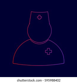 Doctor sign illustration. Vector. Line icon with gradient from red to violet colors on dark blue background.