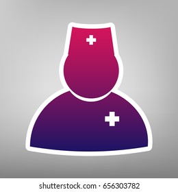 Doctor sign illustration. Vector. Purple gradient icon on white paper at gray background.