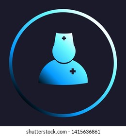 Doctor sign illustration. White, cyan and blue gradient icon as round button in white shell at dark blue background. Illustration.