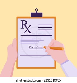 The doctor signed the prescription for the patient to dispense later.
Illustration about sign prescription.