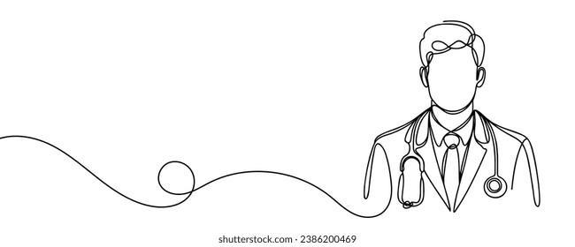 Doctor silhouette drawing is drawn in one line style. Vector illustration