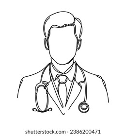 Doctor silhouette drawing is drawn in one line style. Vector illustration