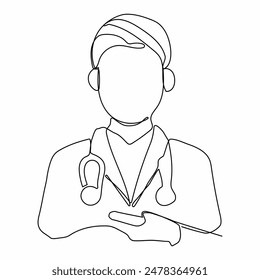 Doctor silhouette  is drawn in one line style, Vector illustration