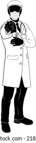 A doctor in silhouette wearing PPE mask and pointing with his finger in a Needs You gesture.