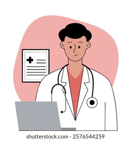 Doctor sitting in the cabinet in front of the computer