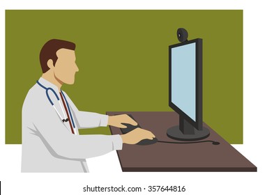 Doctor Sitting At His Desk In Front Of A Computer