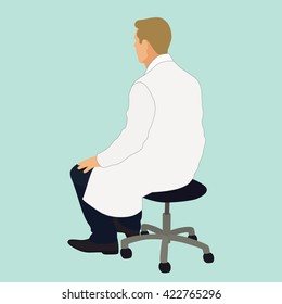 Doctor Sitting On Stool Viewed From The Back