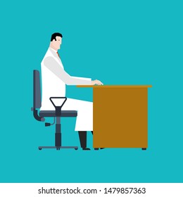 Doctor is sitting at table. medical man work. vector illustration
