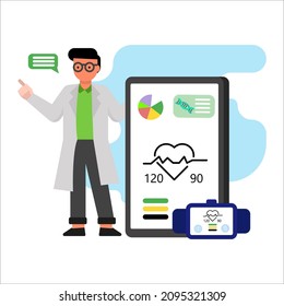 doctor with smart device illustration vector graphic