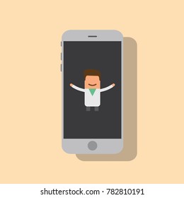Doctor in a smartphone, vector illustration design. Health care characters collection.