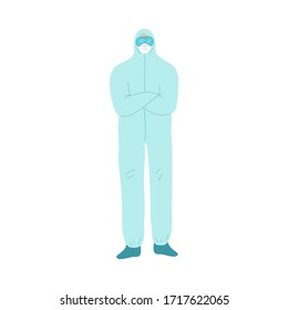 Doctor in special blue uniform and mask during work during pandemic