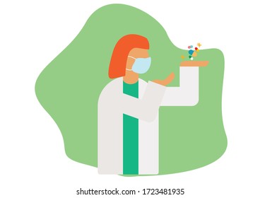 Doctor with special medicine  that can treat everyone from sickness 
