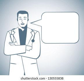 Doctor with Speech Bubble. EPS 8 vector, grouped for easy editing. No open shapes or paths.