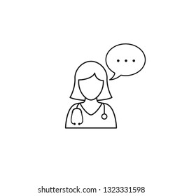 Doctor with speech bubble icon, vector isolated medical consultation outline icon.