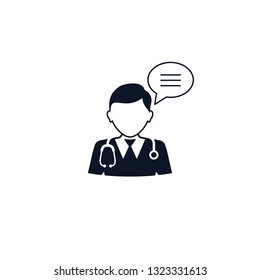 Doctor with speech bubble icon, vector isolated medical consultation icon.