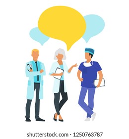 Doctor speech bubble. Physician talk and discuss professional information. Vector illustration. Minimalism design with man and woman silhouettes.
