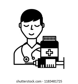 doctor staff medical bottle and syringe