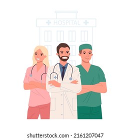 Doctor staff. Physician, practitioner with stethoscope, surgeon flat vector illustration. Healthcare, medicine, clinic, occupation concept