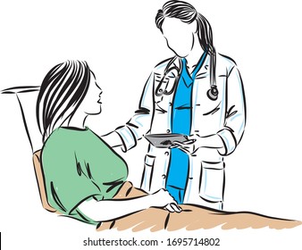 EL MÉDICO ESTÁ AL LADO DE LA ILUSTRACIÓN DEL VECTOR DEL PACIENTE
