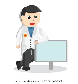 Doctor standing beside sign job Illustration