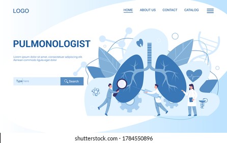Doctor standing at big lungs web banner. Idea of health and medical treatment. Healthy pulmonary system. Internal organ. Doctor check with stethoscope. Isolated vector illustration in cartoon style