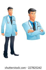Doctor standing and bust with stethoscope, arms crossed smiling
