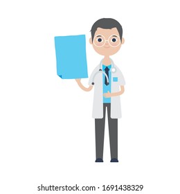 doctor standing holding a billboard icon over white background, flat style, vector illustration
