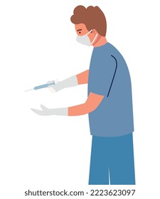 doctor standing with injection character