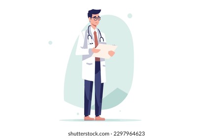 A doctor standing on the ground flat design illustration. Doctor design.