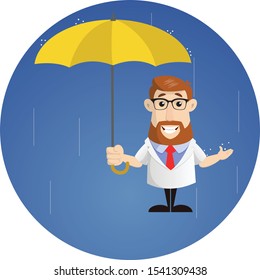 Doctor Standing in Rain with Umbrella