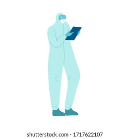 Doctor standing and reading test result during pandemic