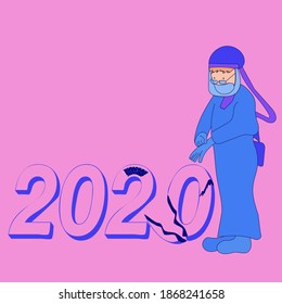 the doctor stands over the crumbling numbers of 2020
