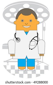 The doctor with a stethoscope against the background of the operating