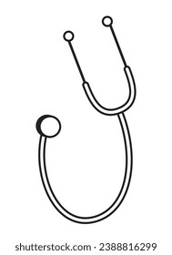 Estetoscopio doctor objeto de dibujos animados 2D en blanco y negro. Elemento de esquema vectorial aislado del instrumento de medicina. Herramienta de examen médico que escucha la ilustración de punto plano monocromático del latido cardíaco