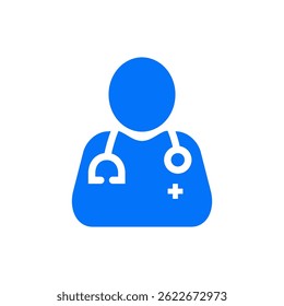 Doctor with Stethoscope Blue Vector Icon Isolated 