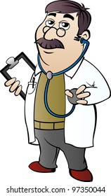 Doctor with stethoscope in cartoon style