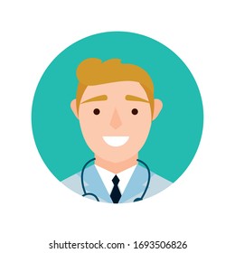 doctor with stethoscope character block and flat style vector illustration design