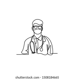 doctor with stethoscope - continuous line drawing