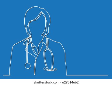 doctor with stethoscope - continuous line drawing
