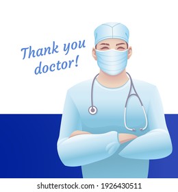 Doctor and stethoscope design with text. World Health Day.  Concept poster for World Health Day, 7 April. Vector 