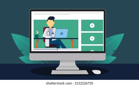 Doctor with stethoscope in desktop screen, Doctor online concept, Concept of medical online services.