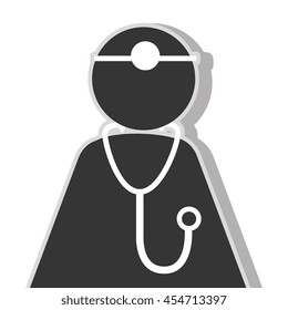 Doctor stethoscope equipment pictogram , isolated flat icon with black and white colors.